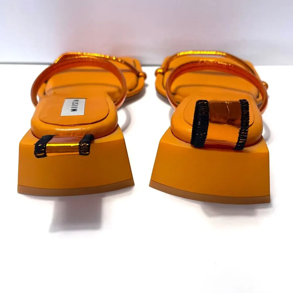 MIISTA NWOT Rejjie Metallic Square Toe Sandals in Orange Size 39/8.5